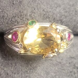 Vintage Italian Style Sterling Silver Citrine Ring Size 7.5